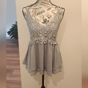 Feager Lace tank top chiffon baby doll top size medium